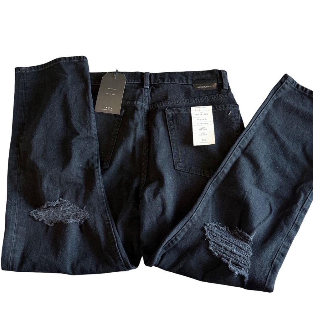 Current/Elliott jeans women 30x28 boyfriend Black distressed grunge‎ denim NWT